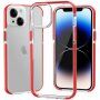 Прозрачен кейс с пъстра рамка от мека пластмаса за iPhone 14 Plus - червен