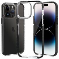 Прозрачен кейс с пъстра рамка от мека пластмаса за iPhone 14 Pro - черен