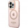 Guess Translucent прозрачен кейс с MagSafe за iPhone 14 Pro Max - розов