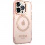 Guess Translucent прозрачен кейс с MagSafe за iPhone 14 Pro Max - розов