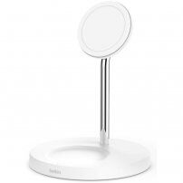BELKIN BOOST CHARGE PRO 2в1 стойка за зареждане 15W с MagSafe за iPhone / Airpods - бял