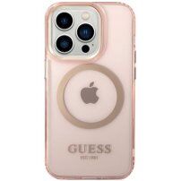 Guess Translucent прозрачен кейс с MagSafe за iPhone 14 Pro Max - розов