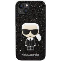 Karl Lagerfeld Glitter Flakes Ikonik блестящ кейс за iPhone 14 - черен