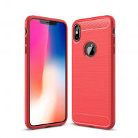 Устойчив кейс с мотив на полиран въглерод за iPhone XS Max - червена