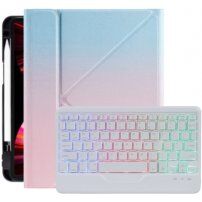 Калъф със цветна подсветка на клавиатура и място за Apple Pencil за iPad 10,2" (2019-2021) / Air 3 (2019) / Pro 10,5" - синьо-розов