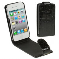 Сгъваем калъф за iPhone 4 / 4S с мотива на крокодилска кожа - черен