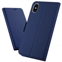 Флип калъф със стойка за iPhone XS Max - тъмносиня