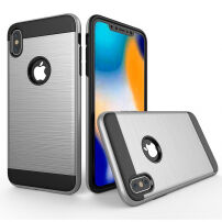 Устойчив кейс за iPhone XS Max – полирана структура - сребърна