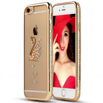 Златен калъф с камъчета за iPhone 6 / 6S - лебед