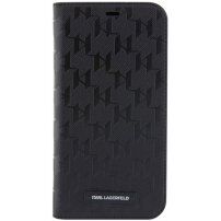 Karl Lagerfeld Saffiano Monogram флип калъф за iPhone 13 Pro Max - черно