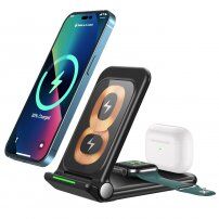 3в1 мултифункционална безжична сгъваема стойка за iPhone / Apple Watch / Airpods - черен