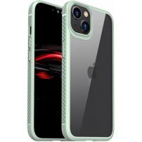 Удароустойчив прозрачен кейс с въглеродна текстура за iPhone 14 Plus - зелен