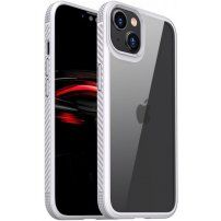Удароустойчив прозрачен кейс с въглеродна текстура за iPhone 14 Plus - бял