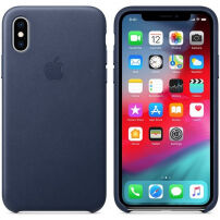 Оригинален Apple кожен калъф за iPhone XS - полунощно синя