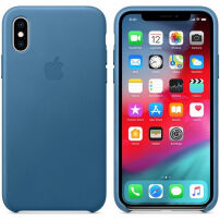 Оригинален Apple кожен калъф за iPhone XS - синьо-сива