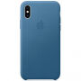 Оригинален Apple кожен калъф за iPhone XS - синьо-сива