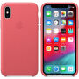 Оригинален Apple кожен калъф за iPhone XS - розова като божур