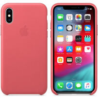 Оригинален Apple кожен калъф за iPhone XS - розова като божур
