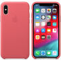 Оригинален Apple кожен калъф за iPhone XS - розова като божур
