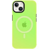 Променлив кейс с рамка около камерите и MagSafe за iPhone 14 - неоново зелено