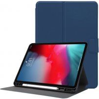 Калъф от PU кожа със стойка и място за Apple Pencil за iPad Pro 12,9" (2018-2022) - тъмно син