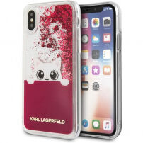 Karl Lagerfeld Peek a Boo Liquid Glitter калъф за iPhone X - червена