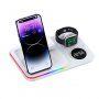 4в1 мултифункционално безжично зарядно с часовник за iPhone / Apple Watch / Airpods - бяла