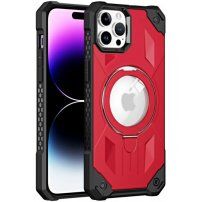 Супер устойчив кейс с MagSafe и изваждаща се стойка за iPhone 12 Pro Max - червен