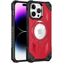 Супер устойчив кейс с MagSafe и изваждаща се стойка за iPhone 13 Pro Max - червен