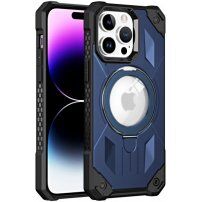 Супер устойчив кейс с MagSafe и изваждаща се стойка за iPhone 14 Pro Max - тъмносин