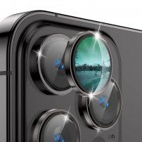 ENKAY закалени стъкла с метална рамка за защита на лещата на задната камера на iPhone 15 Pro / 15 Pro Max - черна