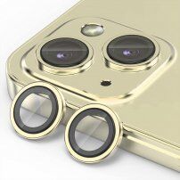 ENKAY закалени стъкла с метална рамка за защита на лещата на задната камера на iPhone 15 / 15 Plus - златна