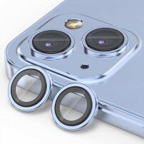 ENKAY закалени стъкла с метална рамка за защита на лещата на задната камера на iPhone 15 / 15 Plus - синя