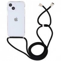 Прозрачен кейс с връзка за iPhone 15 - черен