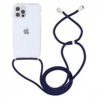 Прозрачен кейс с връзка за iPhone 15 Pro - тъмносин
