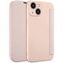 Калъф тип портмоне от силикон и PU кожа за iPhone 15 Plus - розово