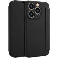 Калъф тип портмоне от силикон и PU кожа за iPhone 15 Pro - черно