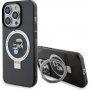 Karl Lagerfeld Ringstand Karl and Choupette кейс със сгъваема стойка и MagSafe за iPhone 15 Pro - черен