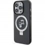 Karl Lagerfeld Ringstand Karl and Choupette кейс със сгъваема стойка и MagSafe за iPhone 15 Pro - черен