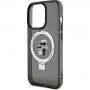 Karl Lagerfeld Ringstand Karl and Choupette кейс със сгъваема стойка и MagSafe за iPhone 15 Pro - черен