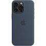Оригинален Apple силиконов кейс с MagSafe за iPhone 15 Pro Max - син като буря