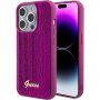 Guess Sequin Script Logo кейс с пайети за iPhone 15 Pro - цвят фуксия