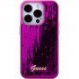Guess Sequin Script Logo кейс с пайети за iPhone 15 Pro - цвят фуксия
