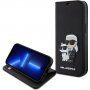Karl Lagerfeld Saffiano Karl and Choupette NFT флип калъф за iPhone 15 - черно