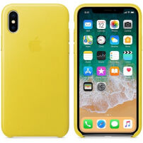 Оригинален Apple кожен калъф за iPhone X - ярко жълто