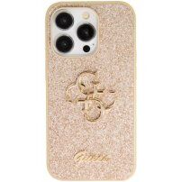 Guess Fixed Glitter 4G Metal Logo блестящ кейс за iPhone 15 Pro Max - златен