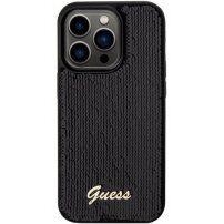 Guess Sequin Script Logo кейс с пайети за iPhone 14 Pro Max - черен