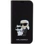 Karl Lagerfeld Saffiano Karl and Choupette NFT флип калъф за iPhone 15 - черно