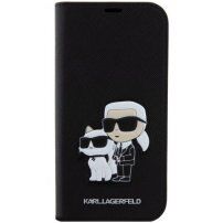 Karl Lagerfeld Saffiano Karl and Choupette NFT флип калъф за iPhone 15 - черно