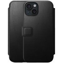Nomad Modern Leather Folio флип калъф с MagSafe за iPhone 15 - черно